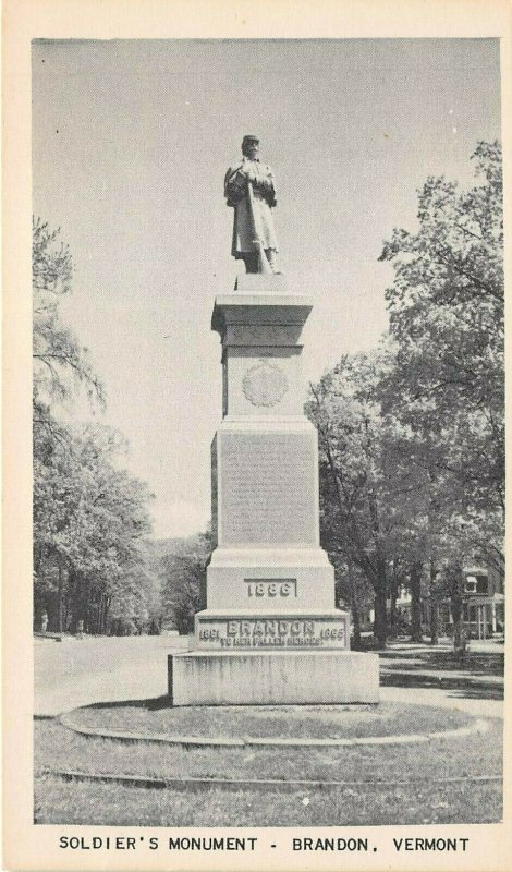 Brandon Vermont 1940s Postcard Soldier's Monument