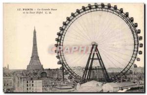 Old Postcard Paris Ferris Wheel and Eiffel Tower