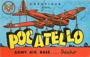 1940s Pocatello Army Air Base Idaho Large Letter Bomber Aircraft Postcard