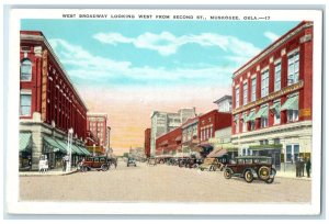 West Broadway Looking West From Second St. Cars Muskogee Oklahoma OK Postcard