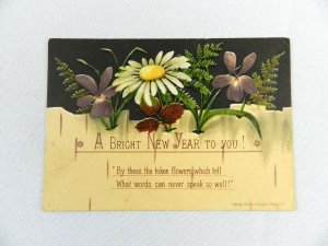 Vintage A Bright New Year to You Sunflower Trade Card Victorian Floral 1870-80s