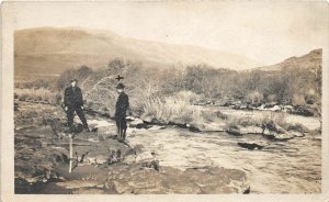 G55/ Celilo Oregon RPPC Postcard c1910 Des Chutes River Men