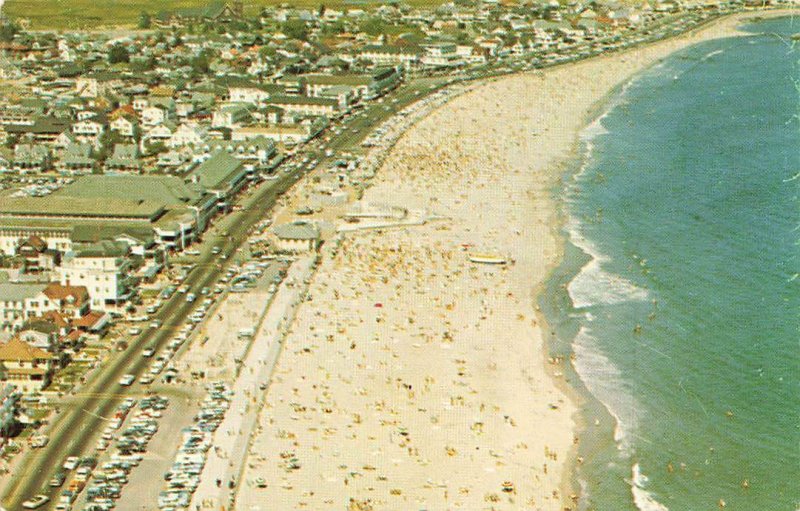 Vintage Aerial View Cars Sunbathers Town Hampton Beach NH P69 
