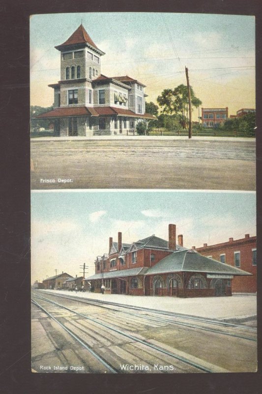 WICHITA KANSAS FRISCO ROCK ISLAND RAILROAD DEPOT TRAIN STATION OLD POSTCARD