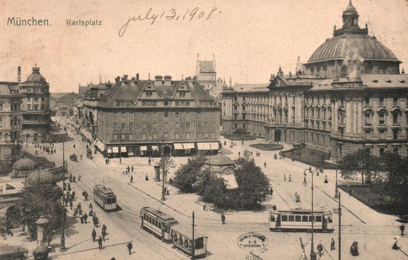 Vintage Postcard 1908 Munchen Karlplatz Stachus Large Square Central Germany DE