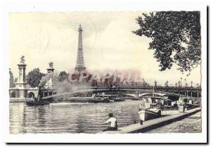 Paris (16th) Postcard Modern View of the Seine Pont Alexandre III and the Eif...