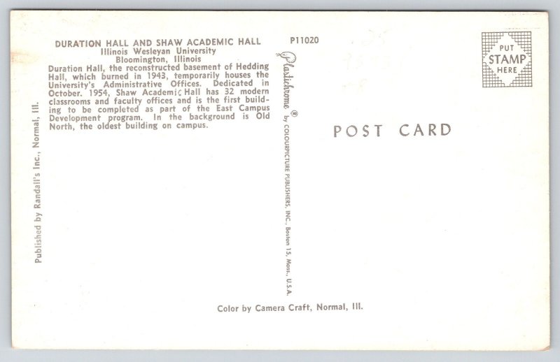 Bloomington Illinois~Wesleyan University~Duration~Shaw~Academic Halls~1950s PC