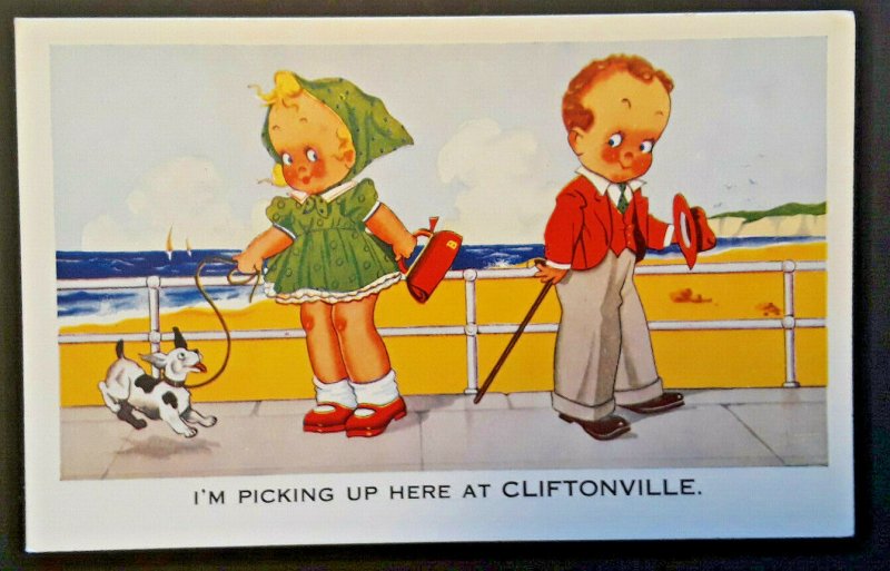  Mint Vintage Cliftonville England Children Meeting At Beach Comic Postcard