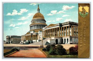 Vintage 1910's Postcard Gold Accented US Capitol Building Seal Washington DC