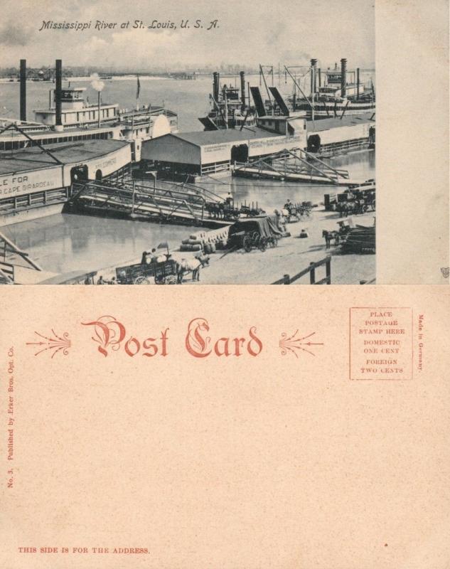 MISSISSIPPI RIVER AT ST.LOUIS MO UNDIVIDED ANTIQUE POSTCARD 