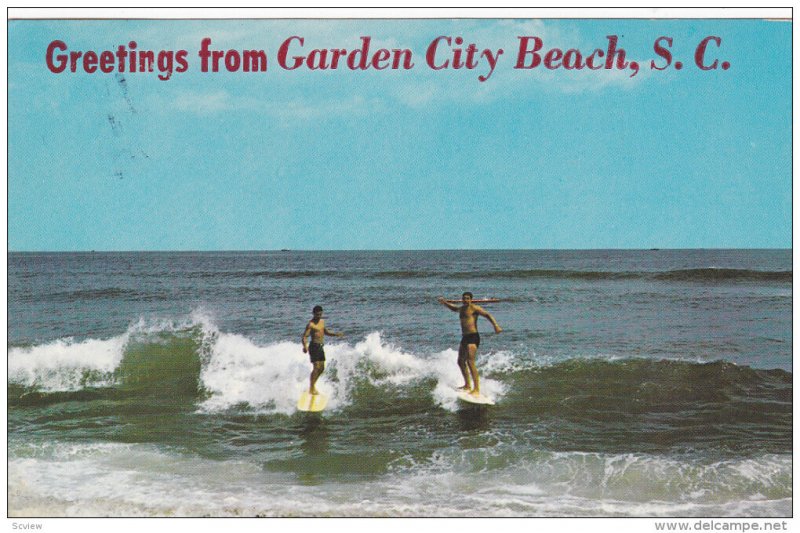 Greetings from GARDEN CITY BEACH, South Carolina; Surfing, PU-1967