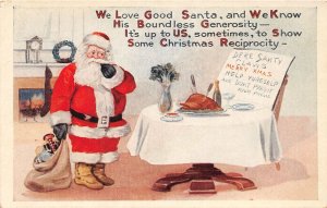 J49/ Santa Claus Merry Christmas Postcard c1910 Dinner Turkey 333