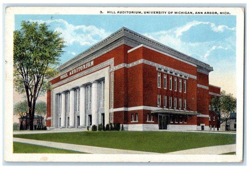 1918 Hill Auditorium University Michigan Exterior Ann Arbor Michigan MI Postcard