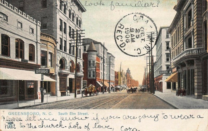 GREENSBORO NC~SOUTH ELM STREET~1906 TUCK SERIES 5170 POSTCARD