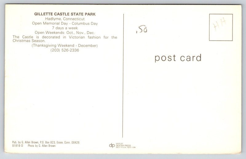 Hadlyme Connecticut~Gillette Castle Staet Park~Interior~Fireplace~1950s Postcard