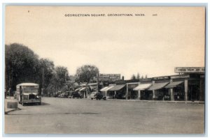 c1940 Georgetown Square Exterior Classic Cars Georgetown Massachusetts Postcard