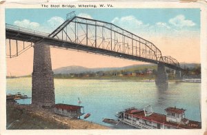 J32/ Wheeling West Virginia Postcard c1910 The Steel Bridge Boats Wharf 244