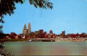 Ohio Cincinnati Skyline and Ohio River 1957