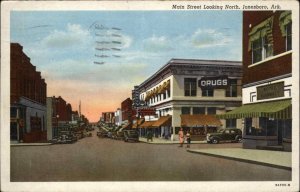 Jonesboro Arkansas AR Main Street Scene Linen Vintage Postcard