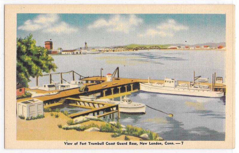 Vintage Postcard Fort Trumbull Coast Guard Base White Ships New London CT