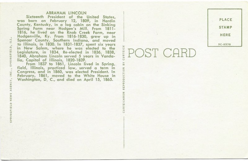 US Illinois. unused. Abraham Lincoln.  Great write up.  Great President..