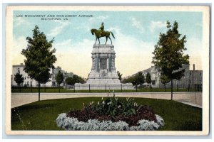 Lee Monument And Monument Avenue Richmond Virginia VA Posted Vintage Postcard