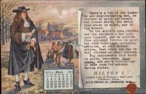 Coldwater MI Hilton's Clothing Store March 1911 Calendar Advertising Postcard