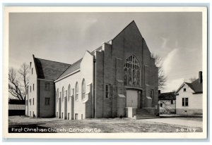 Carrolton Georgia GA RPPC Photo Postcard First Christian Church Cline c1940's