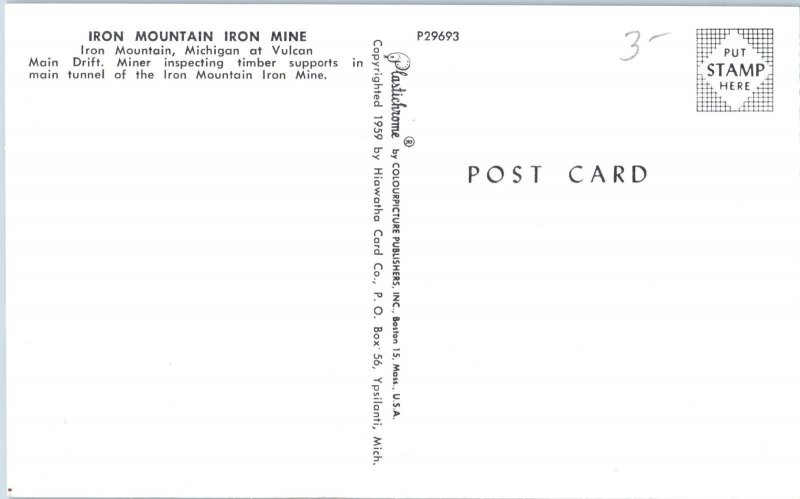 Iron Mountain Iron Mine at Vulcan Main Drift  Michigan Postcard