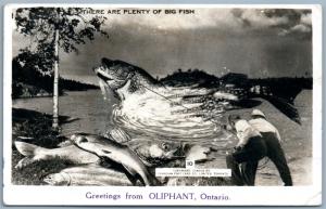 FISHING 1949 OLYPHANT ONT CANADA VINTAGE EXAGGERATED REAL PHOTO POSTCARD RPPC