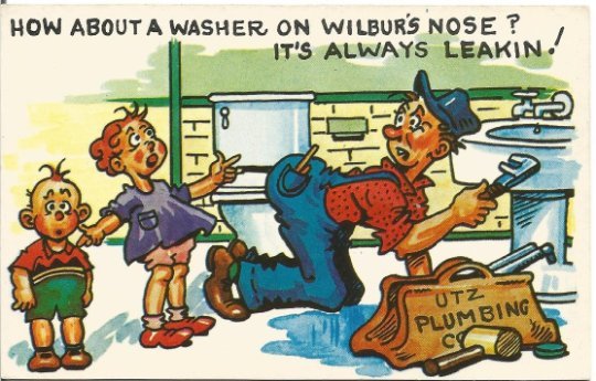 UTZ Plumbing A Washer on Wilbur's Nose? It's Always Leakin! Vintage Postcard