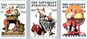 3 Repro Postcards SANTA CLAUS Norman Rockwell SATURDAY EVENING POST 4x6