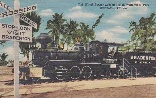 Florida Bradenton Old Wood Burner Locomotive In Waterfront Park