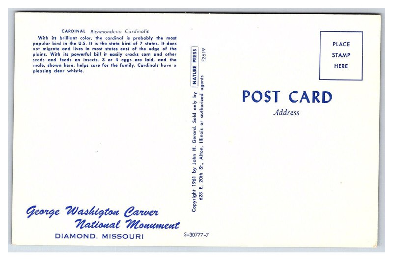 Cardinal George Washington Carver National Monument Diamond Missouri Postcard 