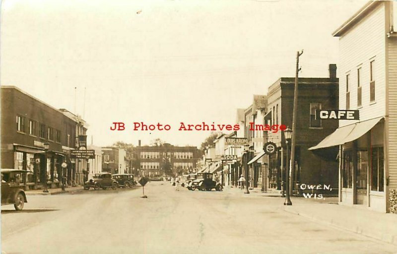 WI, Owen, Wisconsin, RPPC, Street Scene, Business Section, 1931 PM, Photo