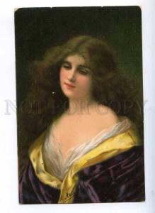 189682 Lady LONG HAIR by Angelo ASTI vintage TSN #600 color PC