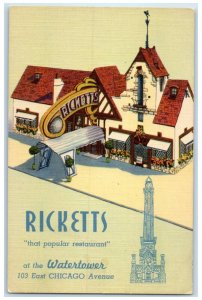 c1950's Ricketts Restaurant Watertower Chicago Ave Illinois IL Postcard