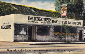 Mint Linen Era Roadside, Bay Steer Barbecue,US 101, Studio City CA, Old Postcard