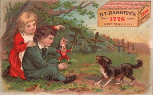 1880s-90s Children Playing with Dog B.T. Rabbitt's New York City Trade Card