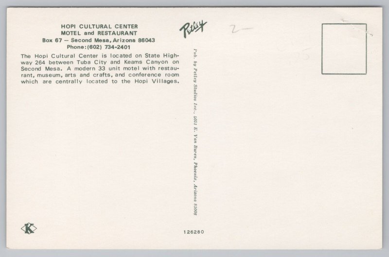 Roadside~Second Mesa AZ~Hopi Cultural Center~Motel & Restaurant~Vintage Postcard