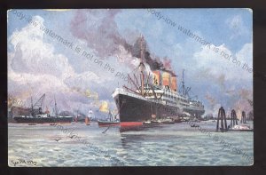 LS4651 - German Liner - Ship anchored - Artist Geo.M.Mz - postcard