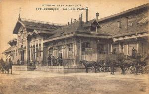 Gare de Besançon-Viotte Railroad Train Station Horse & Wagons Postcard
