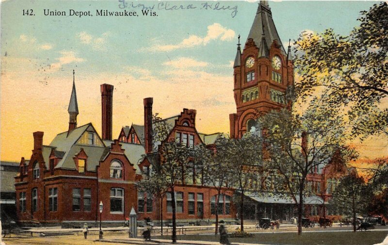 Milwaukee Wisconsin 1914 Postcard Union Depot Train Railroad Station 