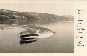 Motorboat on Lake Coeur d'Alene Idaho-Real Photo Postcard