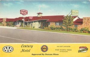 Century Motel roadside 1940s Fort worth Texas MWM linen postcard 10466