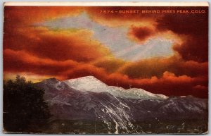 Sunset Behind Pikes Peak Colorado Mountain The Sentinel of Rockies Postcard