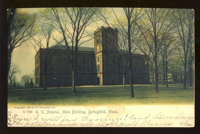 Springfield, Massachusetts/MA/Mass Postcard, US Arsenal Main Building, 1907!