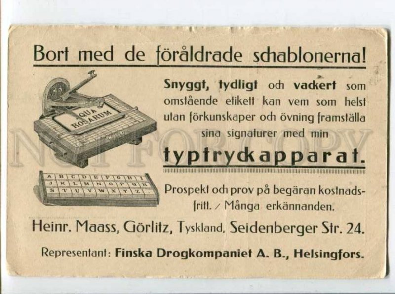 401038 FINLAND ADVERTISING printing machine Vintage RPPC