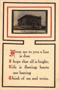 RPPC City Hall, Coleraine, Minnesota Poem 1911 Vintage Postcard Antique