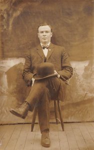 Man with a Hat on His Knee, Sitting in a Chair Adults & Children Unused 